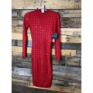 Dylan Ryan Juniors Mock Neck Sweater Dress In Red With Rhinestones Size Small